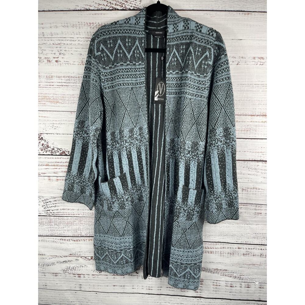 Vertigo Cardigan Sweater Women's SZ S Open Front Patterned Knit Lightweight Pull - Picture 2 of 9